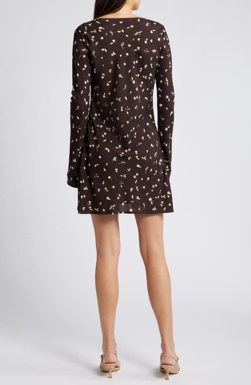 Shop Faithfull The Brand Lilou Long Sleeve Minidress In Clover Brown