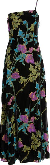 Lulus Luxurious Romance Floral Velvet Burnout One-Shoulder Gown