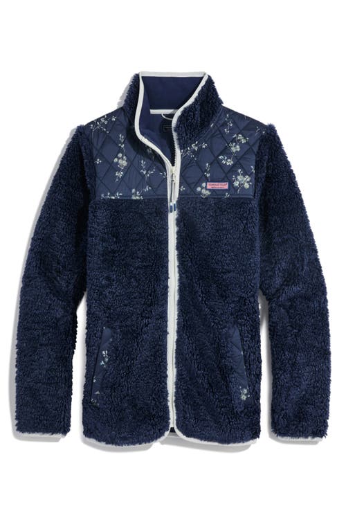 Shop Vineyard Vines Quilted High Pile Fleece Jacket In Sienna Floral - Navy