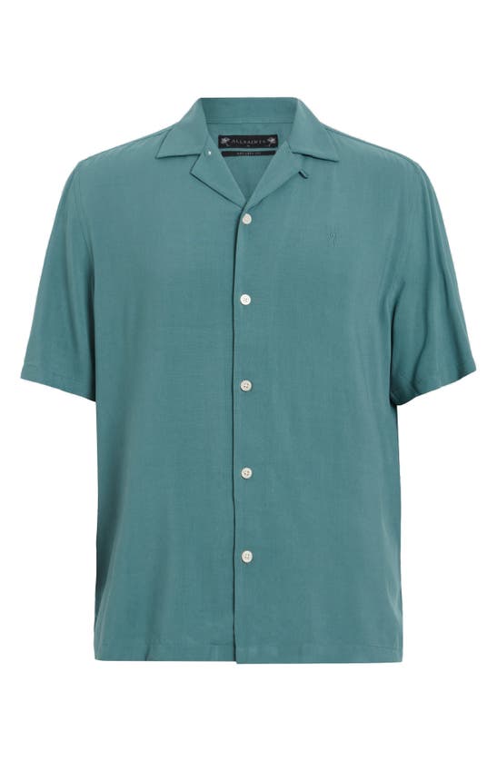 Shop Allsaints Venice Relaxed Fit Short Sleeve Button-up Camp Shirt In Aquara Blue