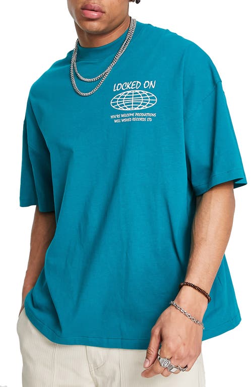 Topman Extreme Oversize Graphic Tee in Turquoise