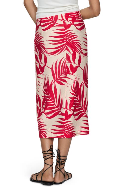 Shop Mango Print Side Slit Midi Skirt In Ecru