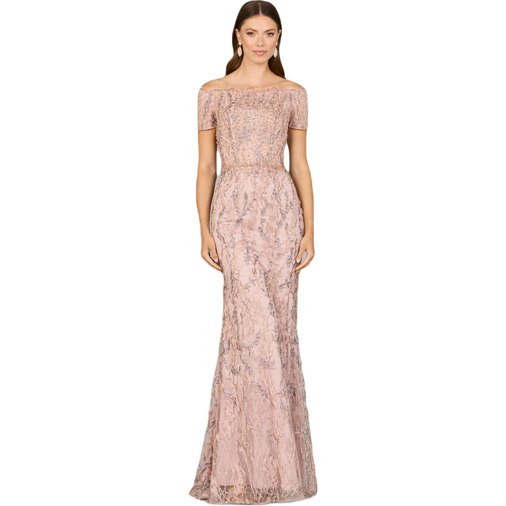 Lara New York Off Shoulder Mermaid Gown With Short Sleeves In Blush