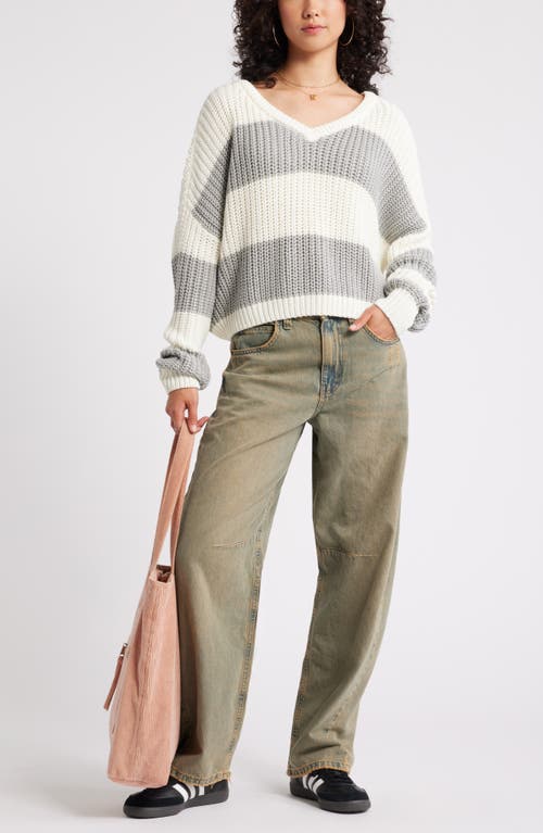 Shop Bp. Relaxed Reversible Sweater In Grey Marl Stripe