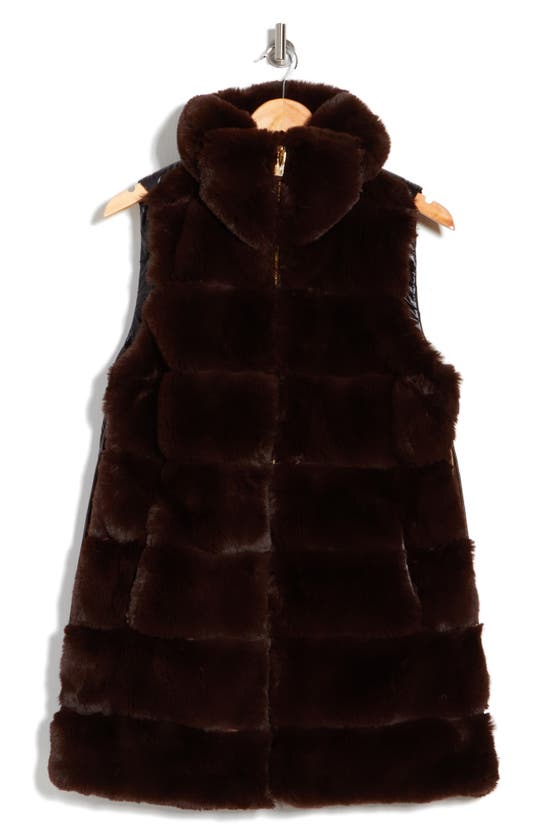 Via Spiga Hooded Faux Fur Vest In Deep Choco