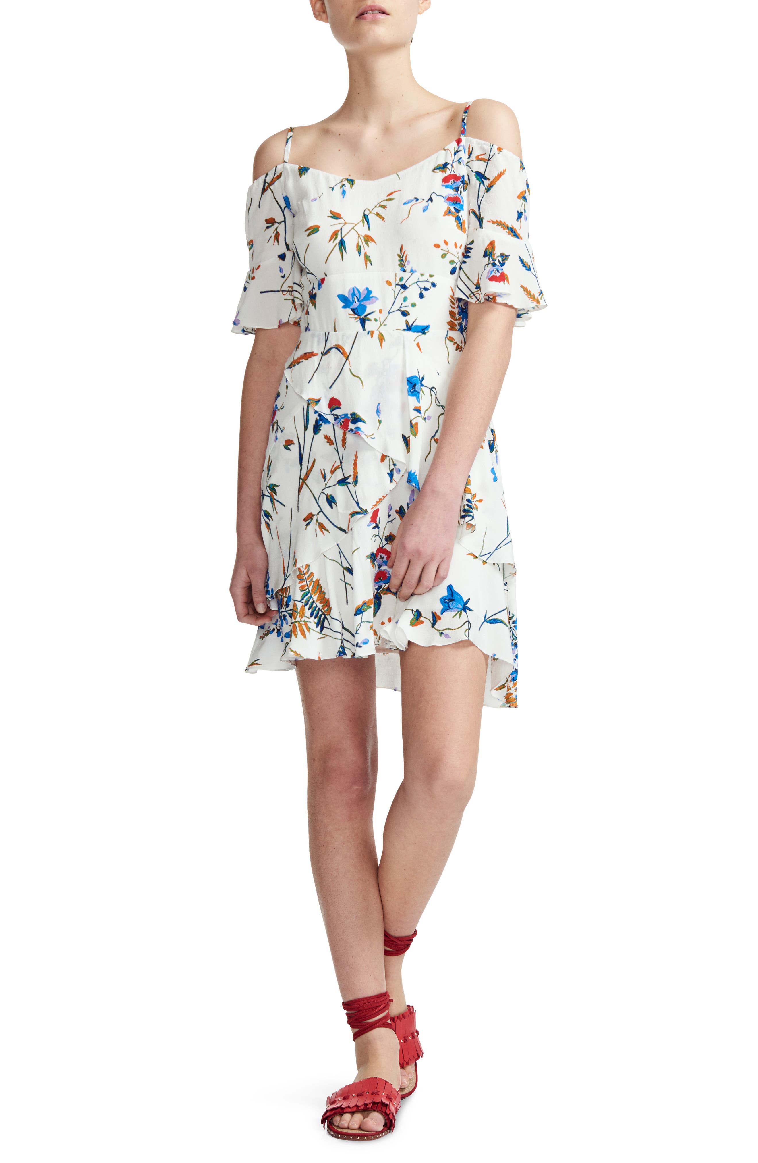 Maje Rhina Floral Cold Shoulder Minidress, White