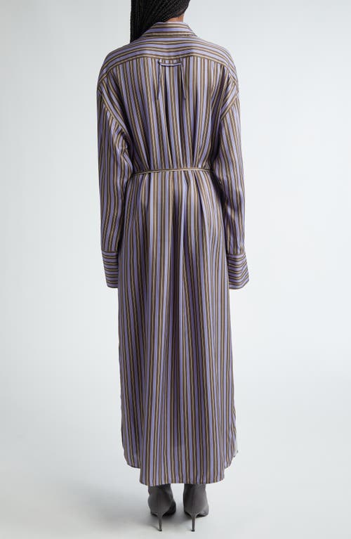 Shop Acne Studios Delestina Stripe Long Sleeve Satin Shirtdress In Purple/anthracite Grey