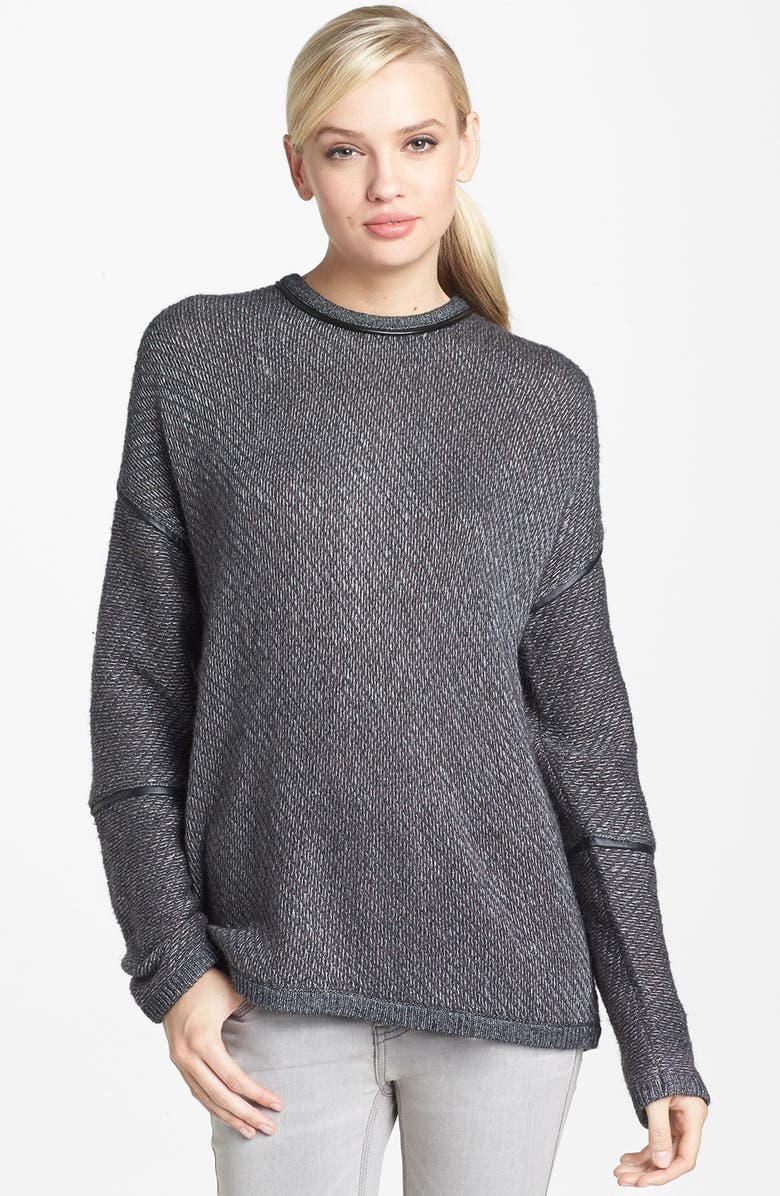 Trouvé Faux Leather Trim Reversible Sweater | Nordstrom