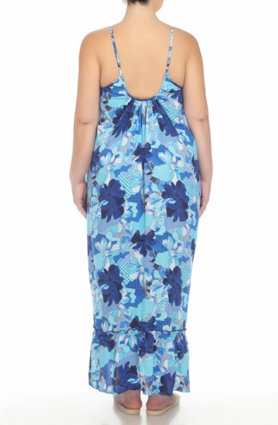 Shop Boho Me Scoop Neck Spaghetti Strap Floral Print Maxi Dress In Patch Blue