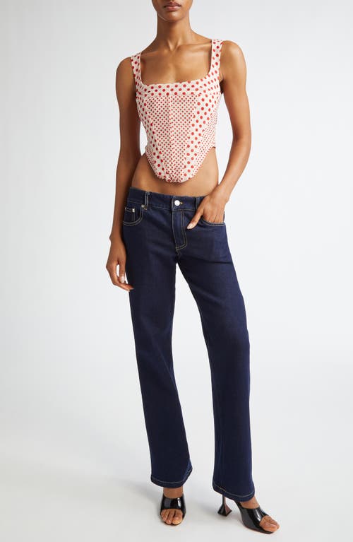 Shop Miaou Campbell Polka Dot Powermesh Corset Top In Off White/red Polka Dot