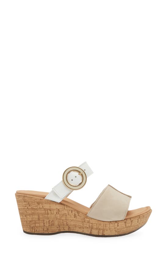 Naot Breezy Platform Wedge In Beige Nubuck/ White Leather