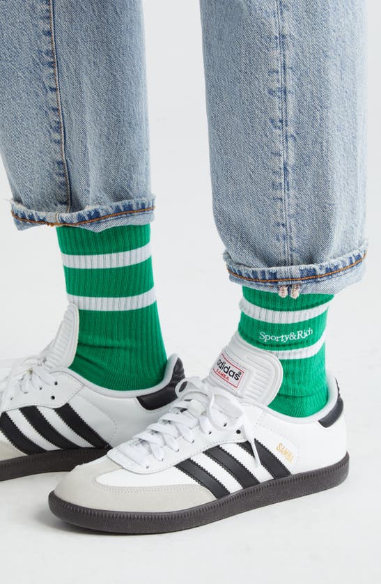Shop Sporty And Rich Stripe Logo Crew Socks In Verde