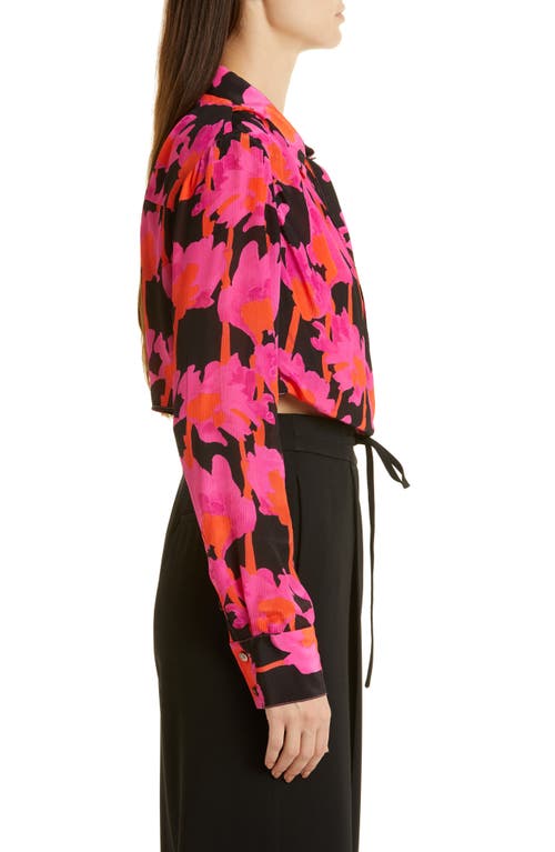 Shop Jason Wu Draped Front Crop Blouse In Black/pink Multi