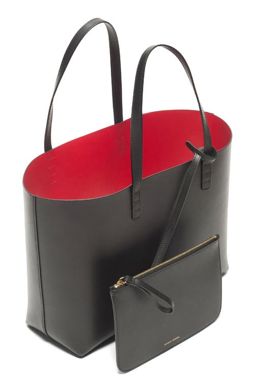 Shop Mansur Gavriel Small Leather Tote In Black/flamma