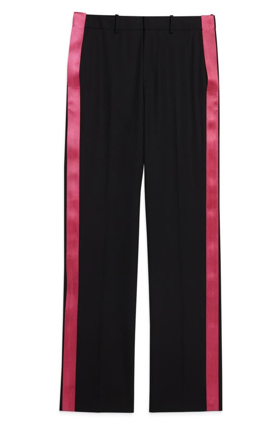 Shop Helmut Lang Seat Belt Stripe Virgin Wool Pants In Black/ Fuschia