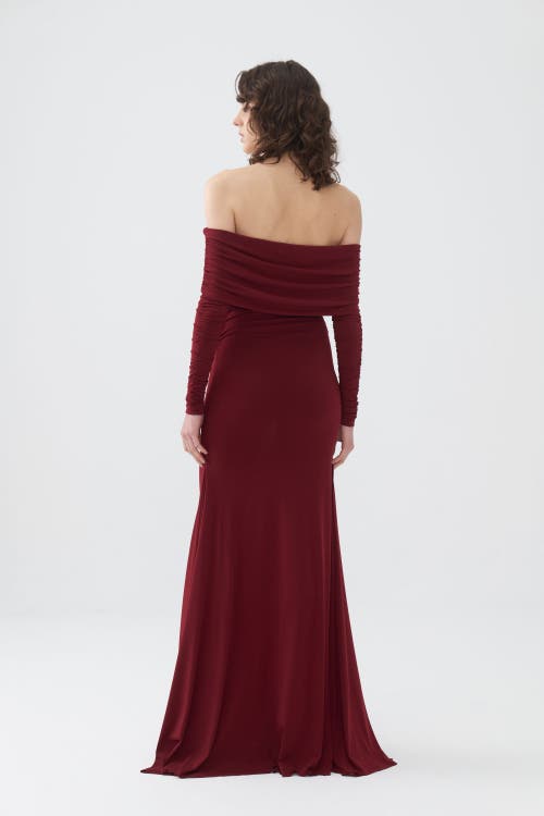 Shop Nocturne Off-the-shoulder Maxi Dress In Burgundy