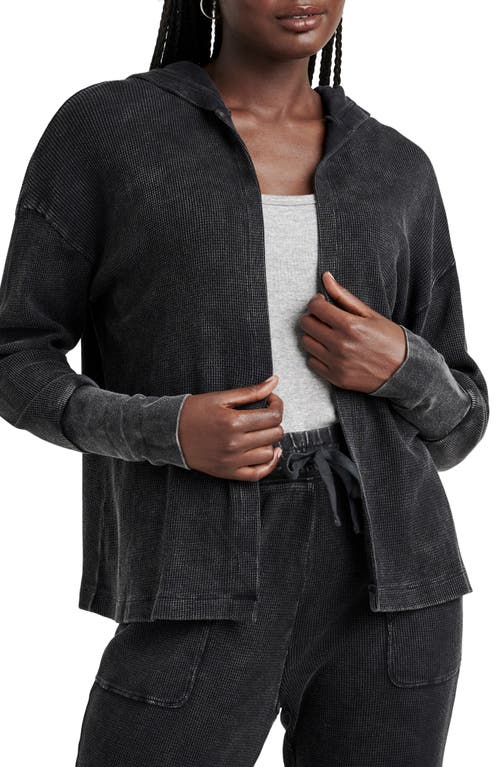 Shop Splendid Jaime Thermal Knit Open Front Hoodie In Black Wash