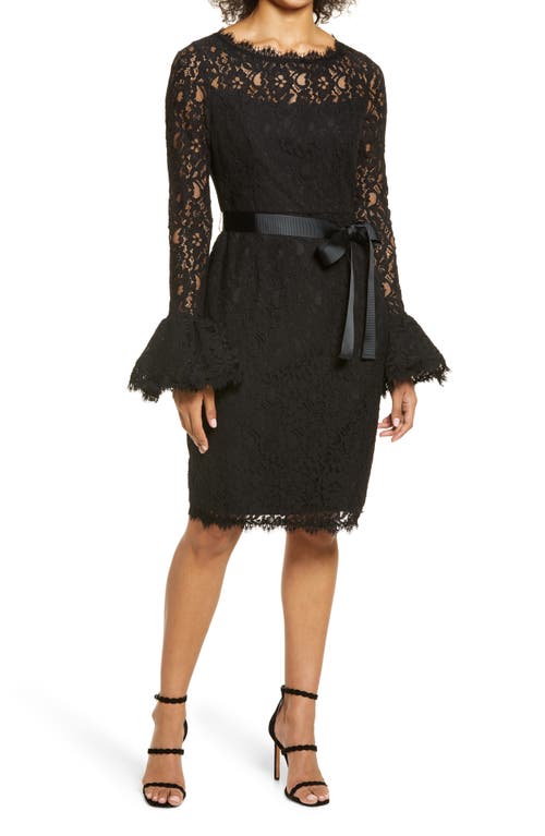 Long Sleeve Lace Sheath Dress in Black