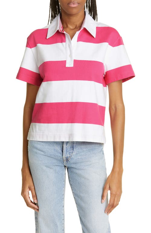 Alice + Olivia Treva Boxy Polo Shirt in Candy/White