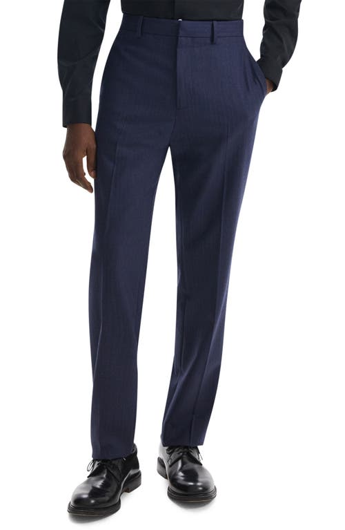 Theory Mayer Herringbone Wool Blend Flannel Dress Pants In Navy Multi