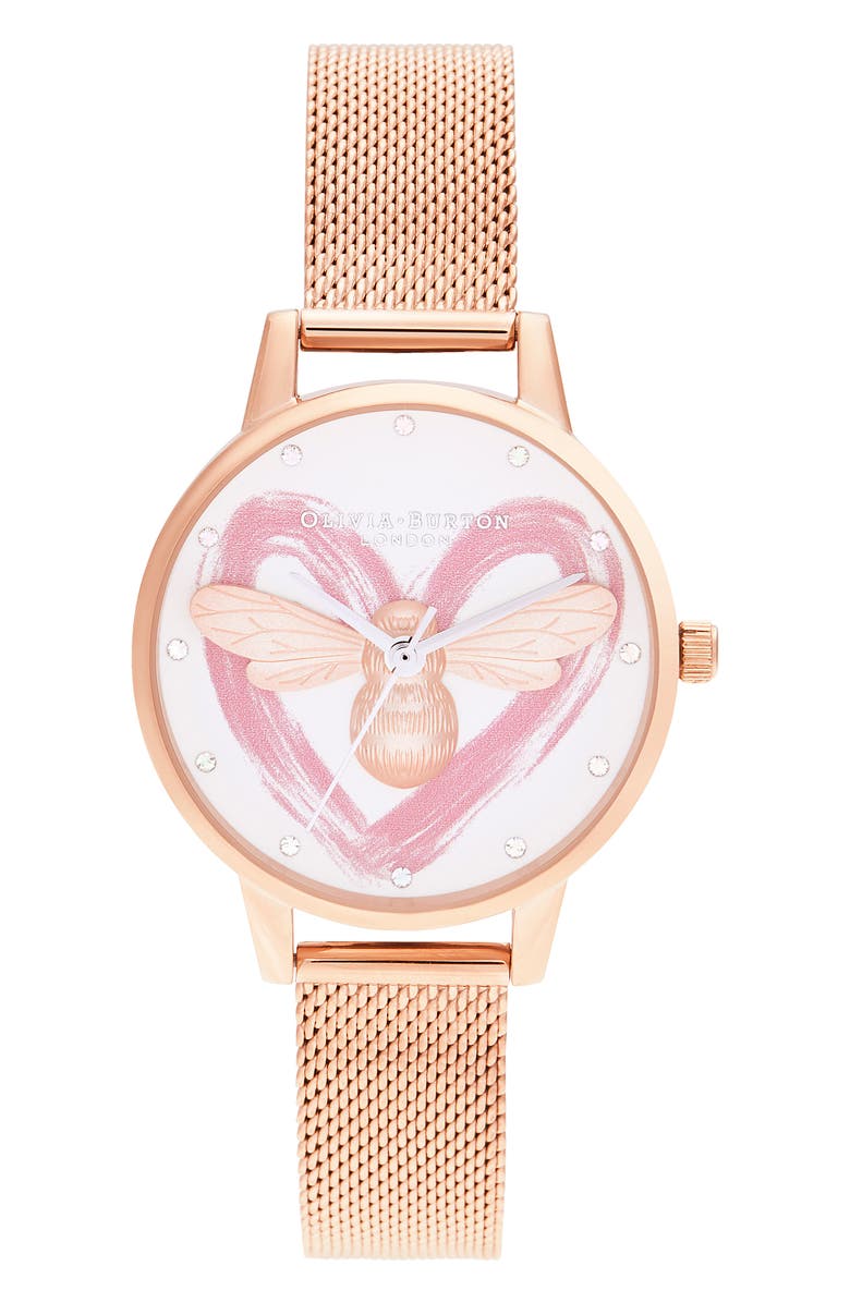 Olivia Burton You Have My Heart Mesh Strap Watch 30mm Nordstrom