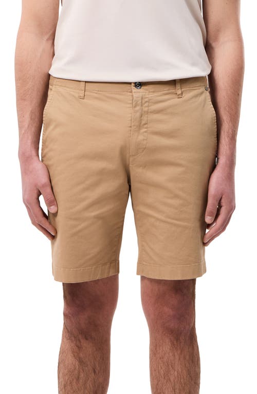 Diego Flat Front Stretch Cotton Chino Shorts in Tannin