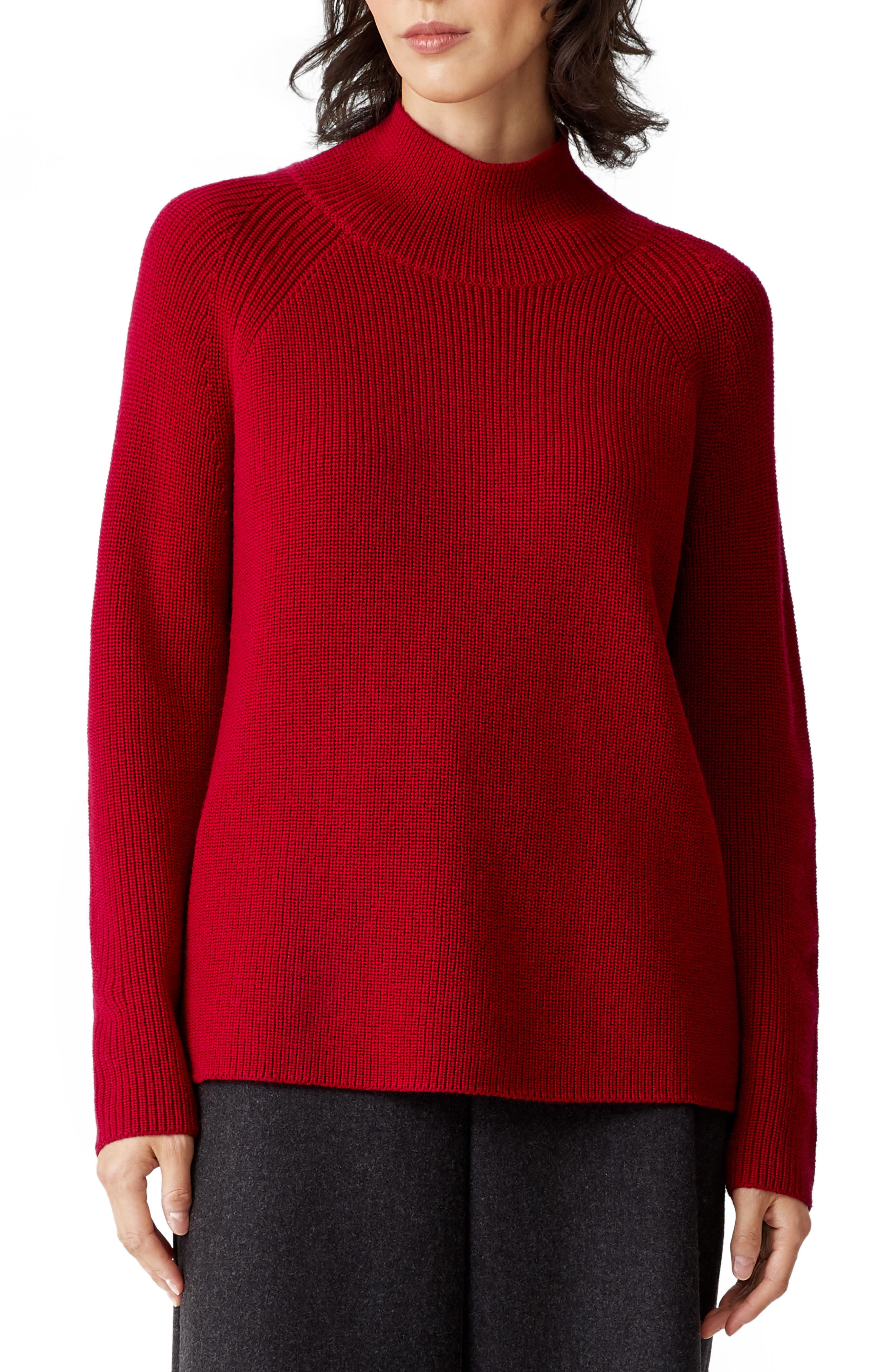 Eileen Fisher Raglan Sleeve Merino Wool Turtleneck Sweater In Ruby