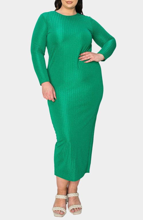 Shop L I V D Kylo Textured Long Sleeve Midi Dress In Kelly