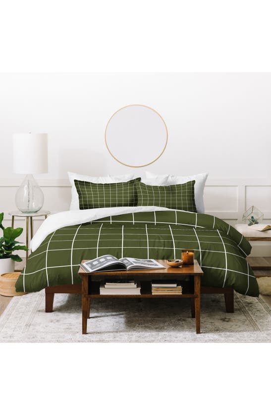 Deny Designs Grid Duvet Cover & Shams Set In Green
