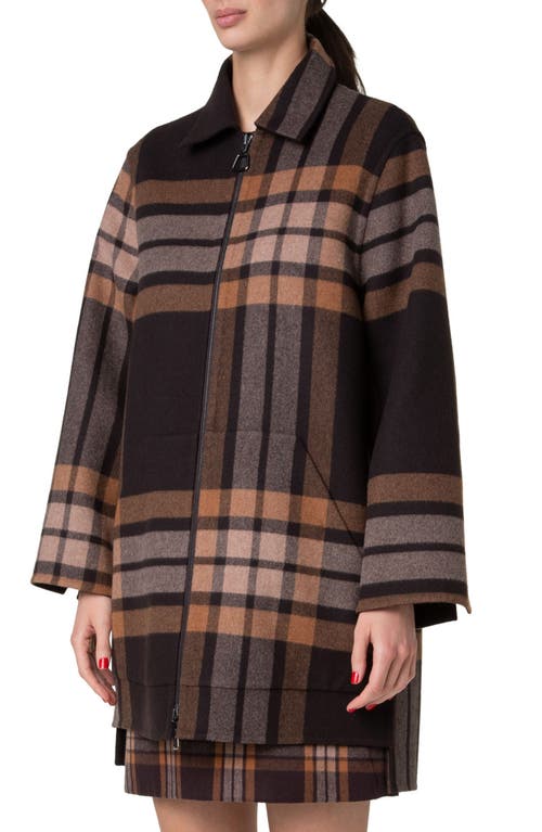 Shop Akris Fabiola Plaid Double Face Wool Coat In Mocca-chestnut