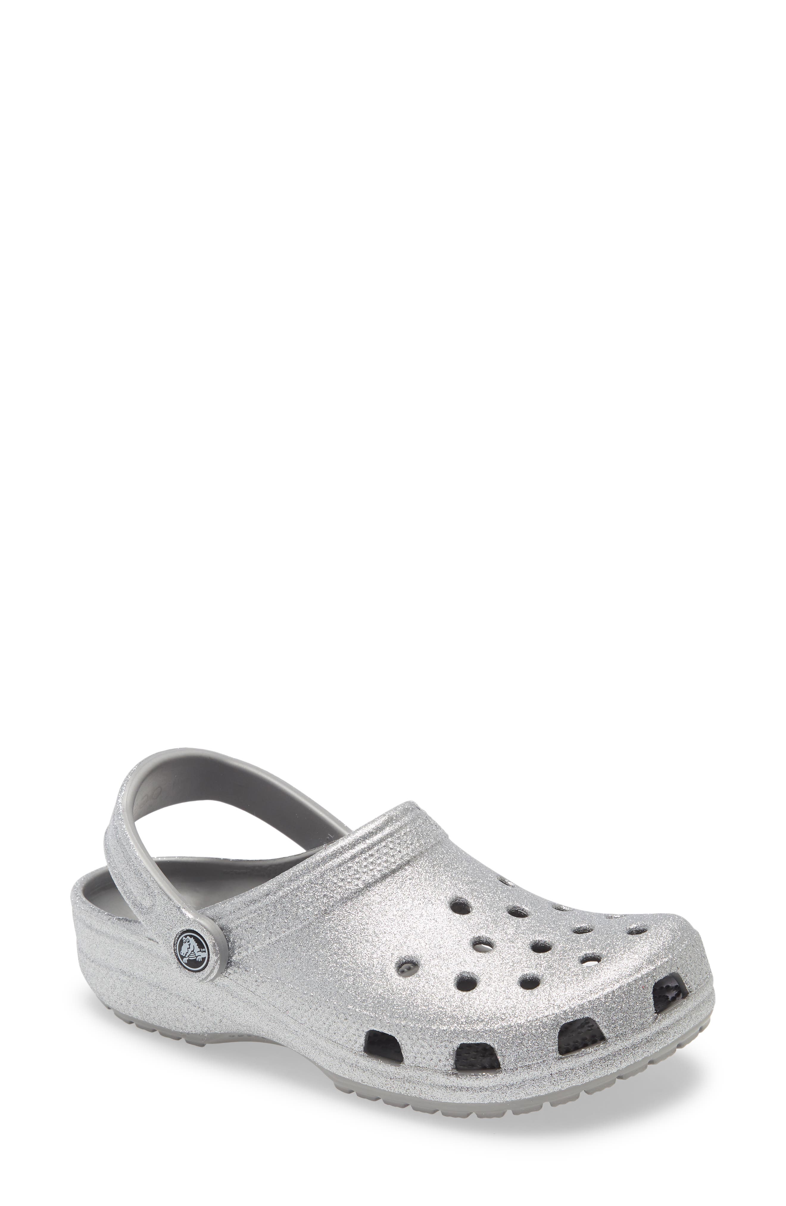 silver sparkle crocs