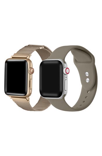 The Posh Tech 2-pack Silicone & Stainless Steel Apple Watch® Watchbands In New Gold/mocha
