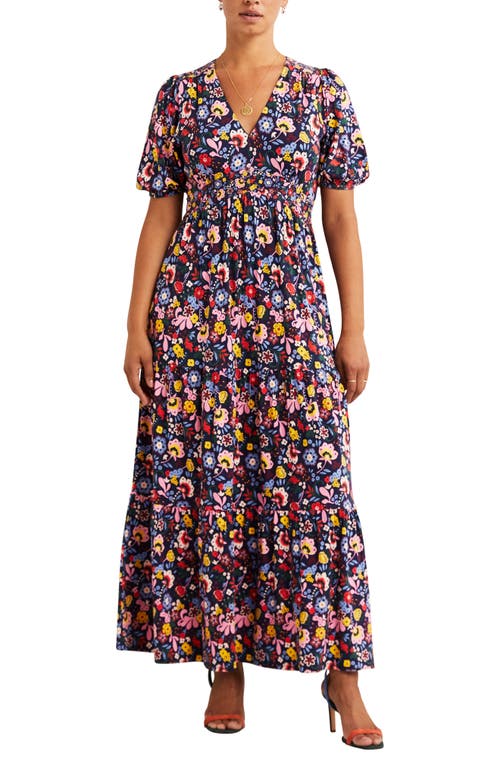 Boden Floral Print Tiered Jersey Maxi Dress in Navy Pretty Paradise