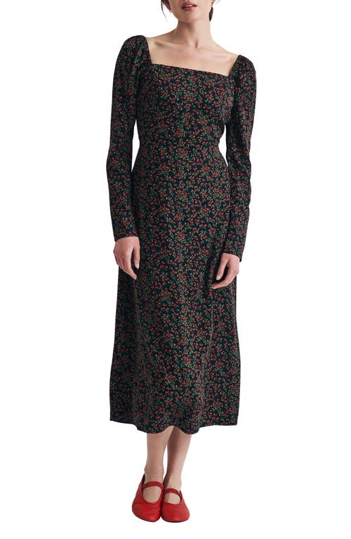 NOBODY'S CHILD NOBODY'S CHILD ABBY CHERRY PRINT LONG SLEEVE MIDI DRESS