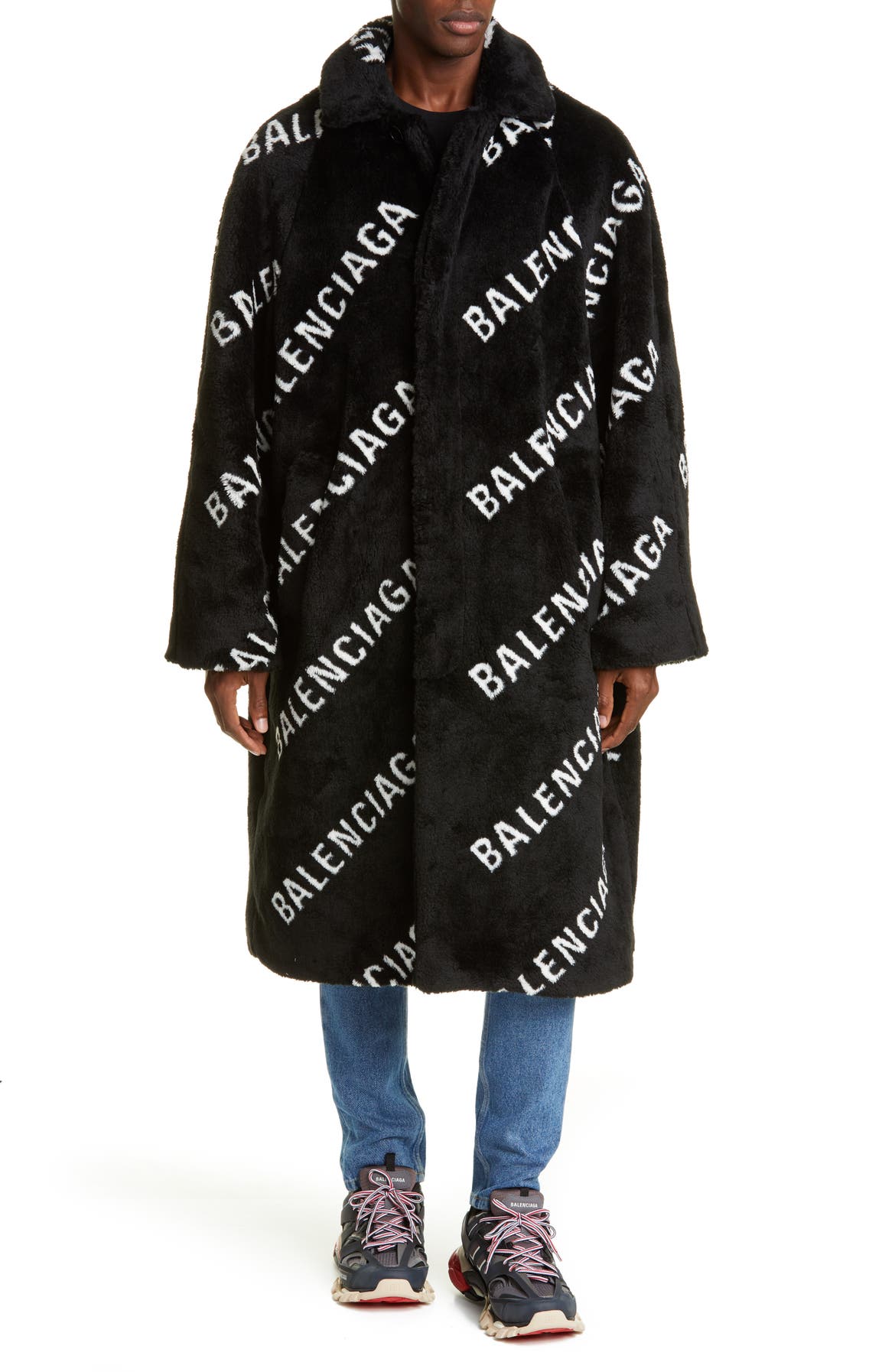 Balenciaga Logo Faux Fur Car Coat | Nordstrom