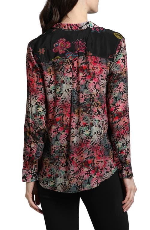 Shop Apny Floral Print Roll Tab Sleeve Chiffon Button-up Shirt In Red Multi