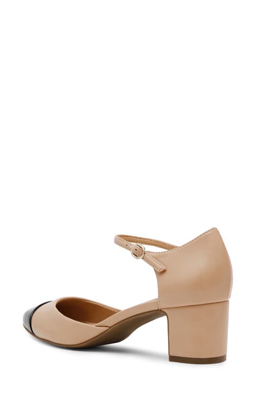 Anne Klein Pearle Womens Faux Leather Ankle Strap Pumps In Biscotti/black