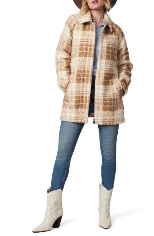 Shop Bernardo Plaid Faux Shearling Jacket In Camel