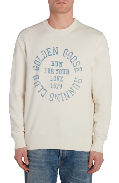 Golden Goose Journey Running Club Distressed Graphic Sweatshirt in Heritage White/Spring Lake at Nordstrom, Size X-Large