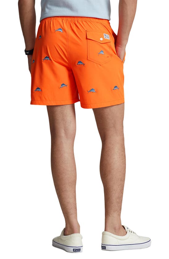 Shop Polo Ralph Lauren Traveler Swim Trunks In Sailing Orange W/ Aoe