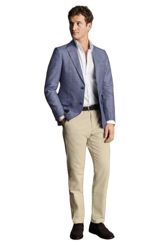 Shop Charles Tyrwhitt Linen Cotton Slim Fit Jacket In Cobalt Blue