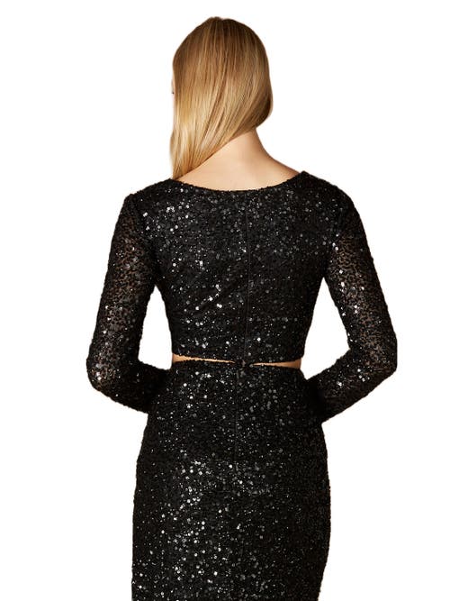 Lara New York Long Sleeve V-neck Beaded Top In Black