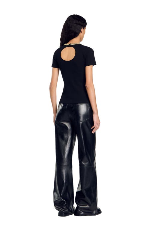 Shop Sandro T-shirt With Rhinestone Trim In Black