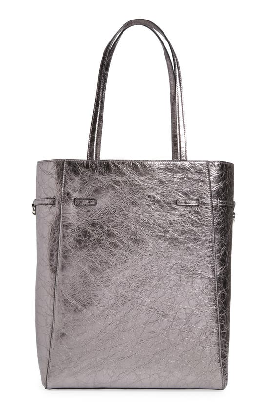 Shop Givenchy Medium Voyou Metallic Leather North/south Tote In Silvery Grey
