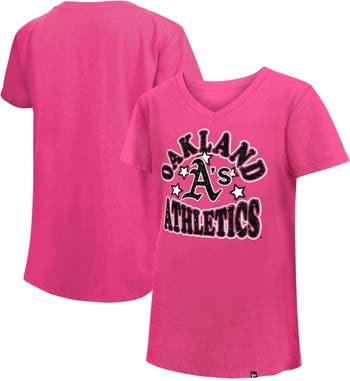 Girls Youth New Era Pink Oakland Athletics Jersey Stars V-Neck T-Shirt