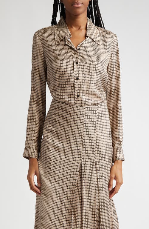Judith & Charles Ronel Print Button-Up Shirt in Camel Print