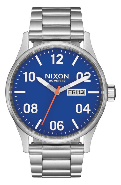 Shop Nixon Sentry Bracelet Watch, 42mm In Silver/cobalt