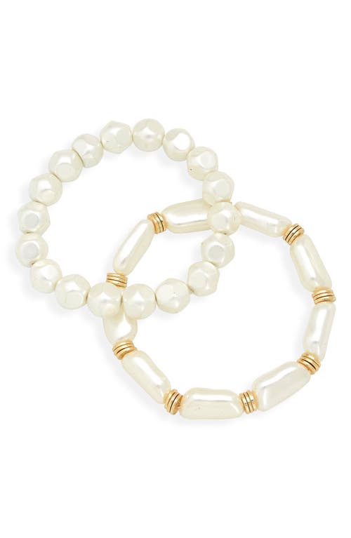 Nordstrom Set of 2 Imitation Pearl Stretch Bracelets in Gold/white at Nordstrom
