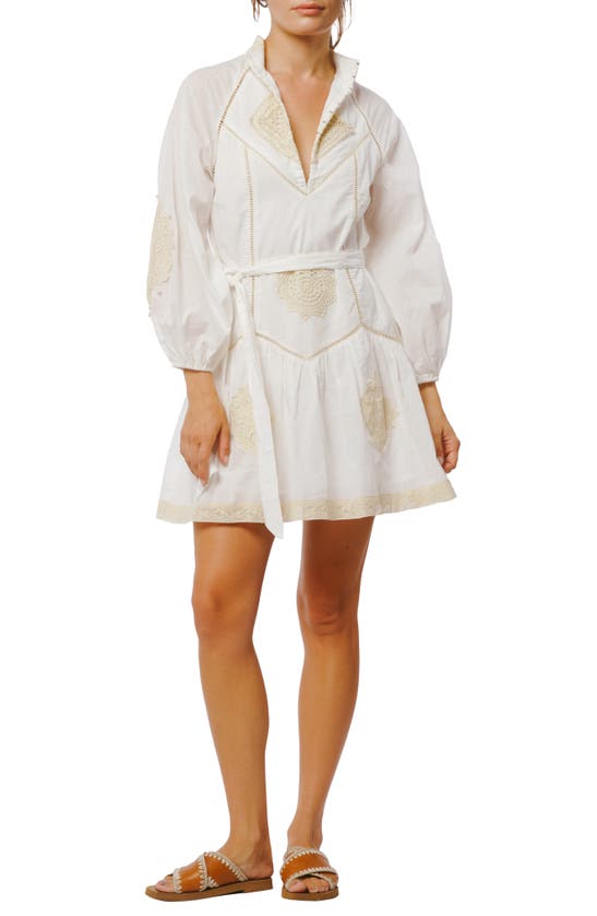 Ciebon Karmine Embroidered Ladder Stitch Long Sleeve Minidress In White