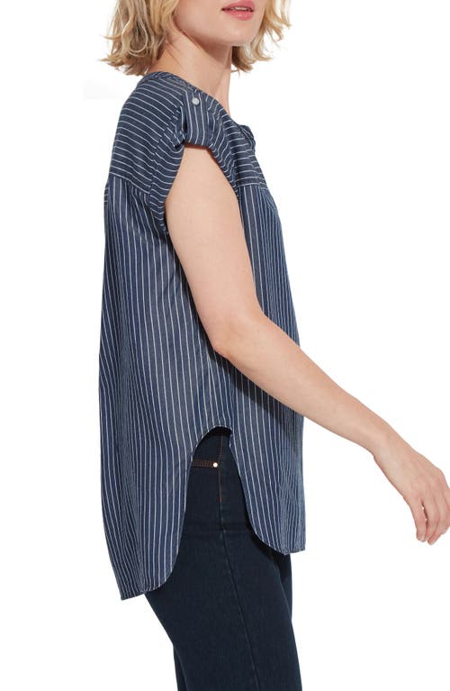 Shop Lyssé Delilah Pinstripe Popover Twill Top In Indigo Ledger Stripe